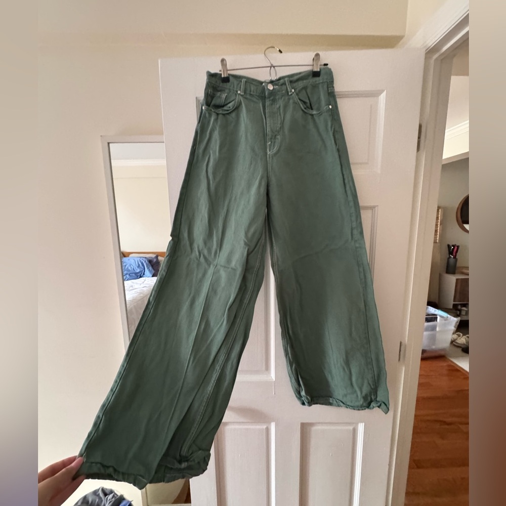 Zara TRF Green Wide Leg Denim Pants Size 8 — 90s Aesthetic Colorful Jeans